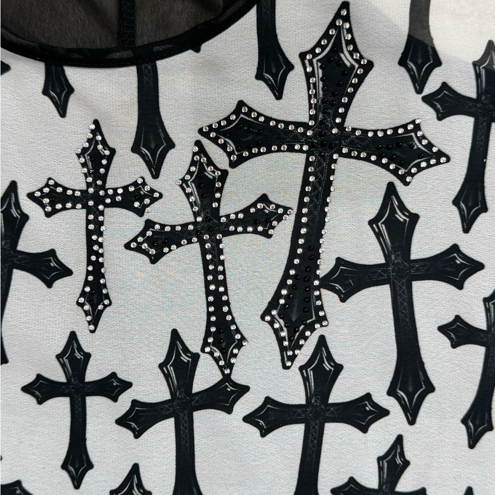 Dots Plus Size Shirt 2x Bling Cross Sheer